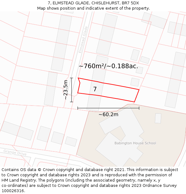 7, ELMSTEAD GLADE, CHISLEHURST, BR7 5DX: Plot and title map