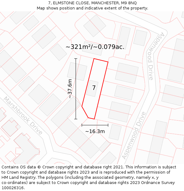 7, ELMSTONE CLOSE, MANCHESTER, M9 8NQ: Plot and title map