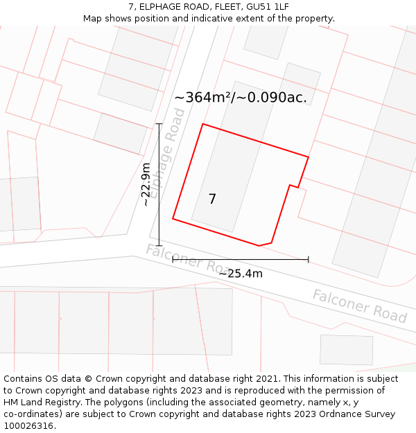 7, ELPHAGE ROAD, FLEET, GU51 1LF: Plot and title map