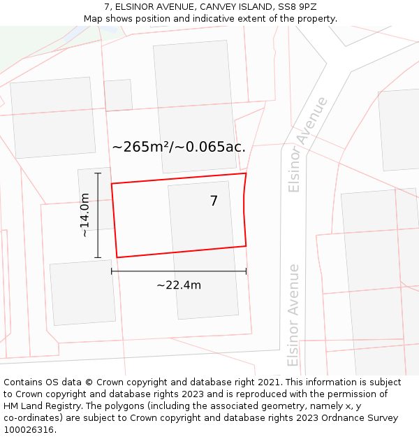 7, ELSINOR AVENUE, CANVEY ISLAND, SS8 9PZ: Plot and title map