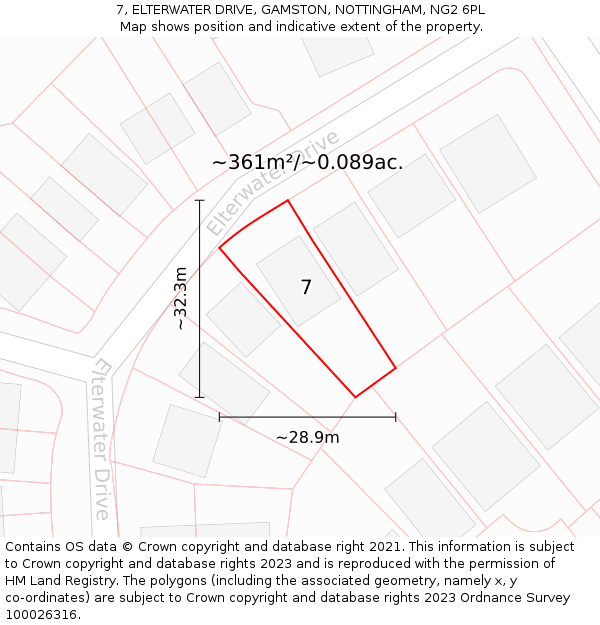 7, ELTERWATER DRIVE, GAMSTON, NOTTINGHAM, NG2 6PL: Plot and title map