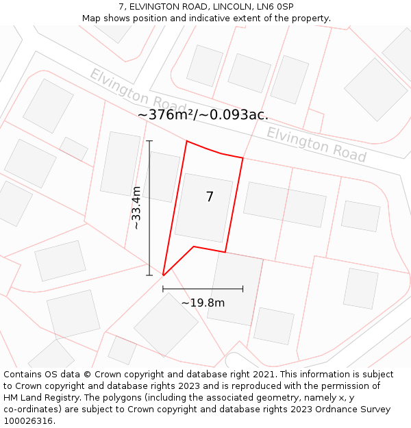 7, ELVINGTON ROAD, LINCOLN, LN6 0SP: Plot and title map