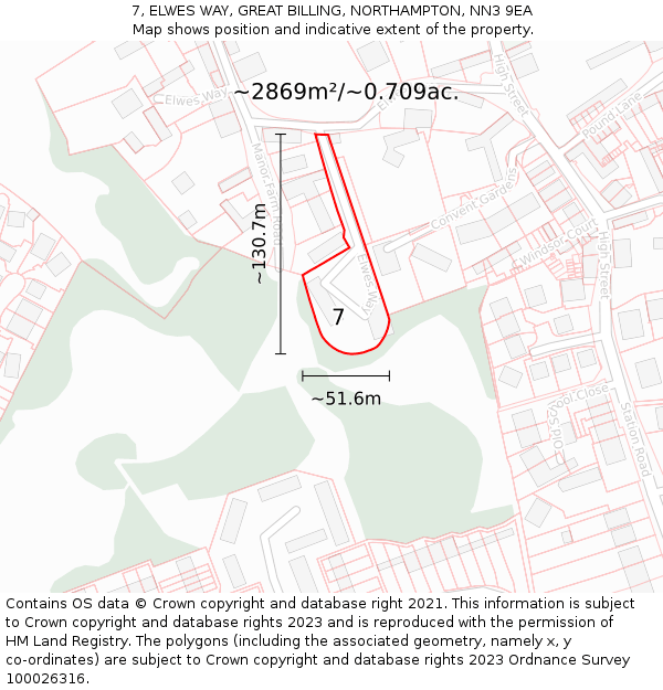 7, ELWES WAY, GREAT BILLING, NORTHAMPTON, NN3 9EA: Plot and title map