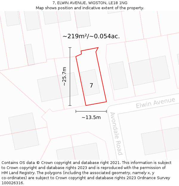 7, ELWIN AVENUE, WIGSTON, LE18 1NG: Plot and title map