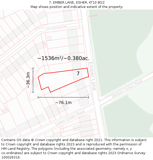 7, EMBER LANE, ESHER, KT10 8DZ: Plot and title map