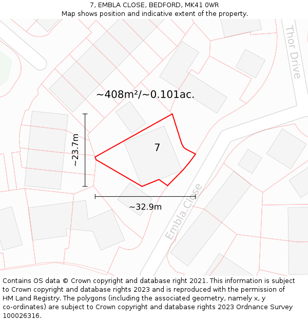 7, EMBLA CLOSE, BEDFORD, MK41 0WR: Plot and title map