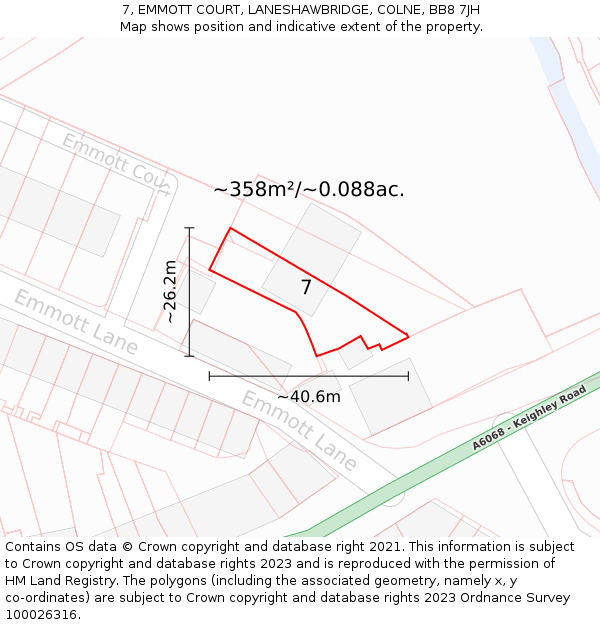 7, EMMOTT COURT, LANESHAWBRIDGE, COLNE, BB8 7JH: Plot and title map