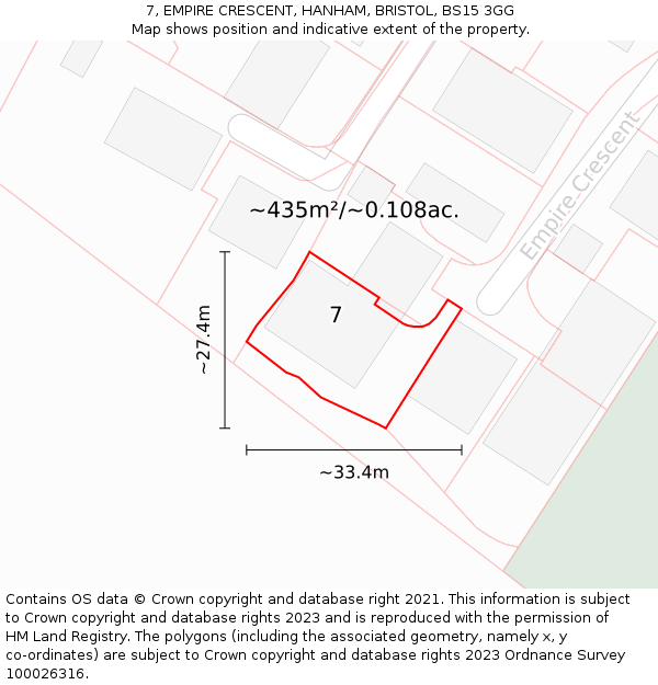 7, EMPIRE CRESCENT, HANHAM, BRISTOL, BS15 3GG: Plot and title map