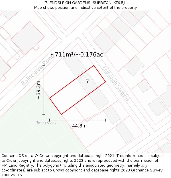 7, ENDSLEIGH GARDENS, SURBITON, KT6 5JL: Plot and title map