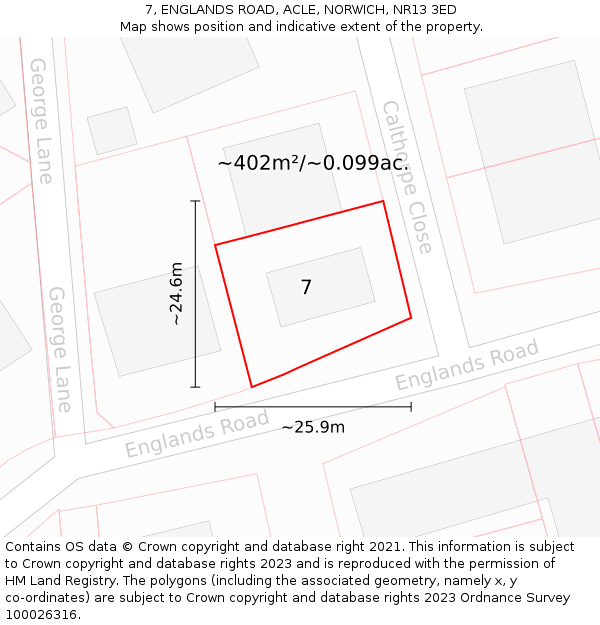 7, ENGLANDS ROAD, ACLE, NORWICH, NR13 3ED: Plot and title map