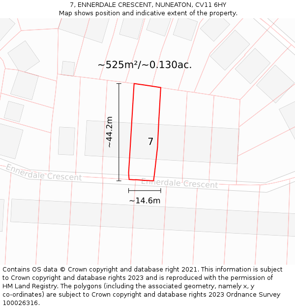 7, ENNERDALE CRESCENT, NUNEATON, CV11 6HY: Plot and title map