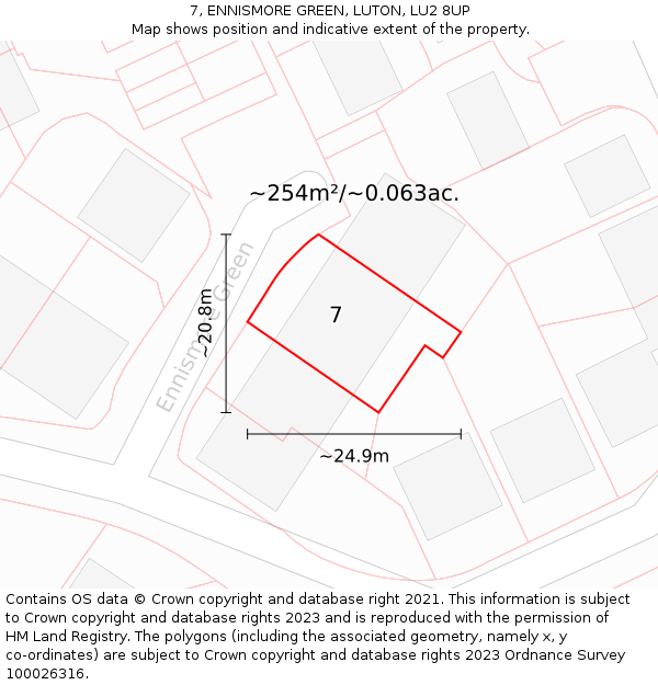 7, ENNISMORE GREEN, LUTON, LU2 8UP: Plot and title map