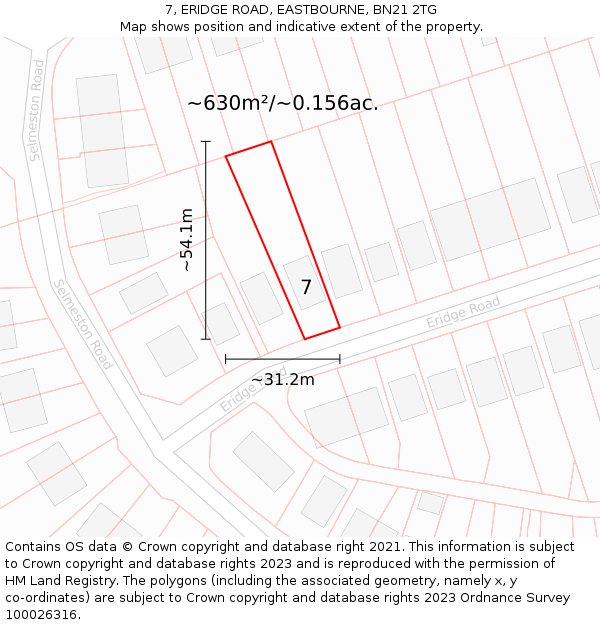 7, ERIDGE ROAD, EASTBOURNE, BN21 2TG: Plot and title map