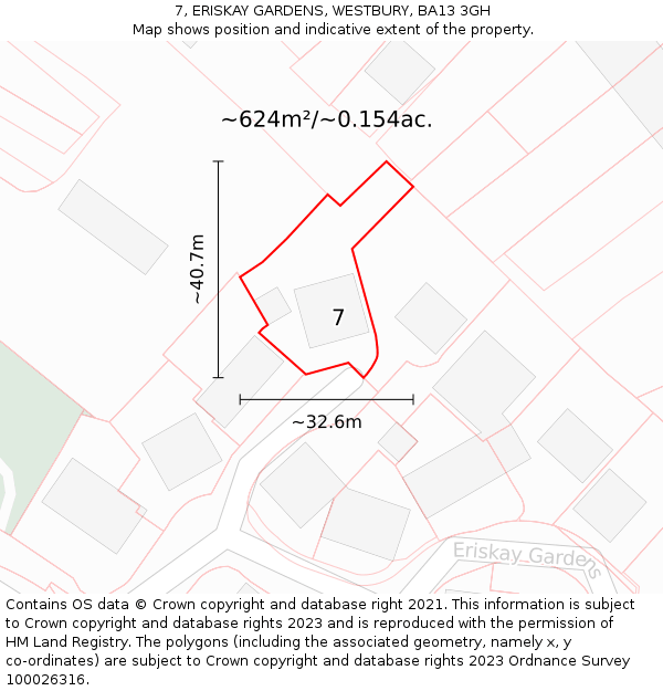 7, ERISKAY GARDENS, WESTBURY, BA13 3GH: Plot and title map