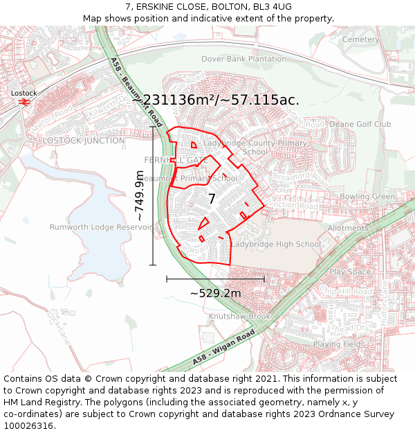 7, ERSKINE CLOSE, BOLTON, BL3 4UG: Plot and title map