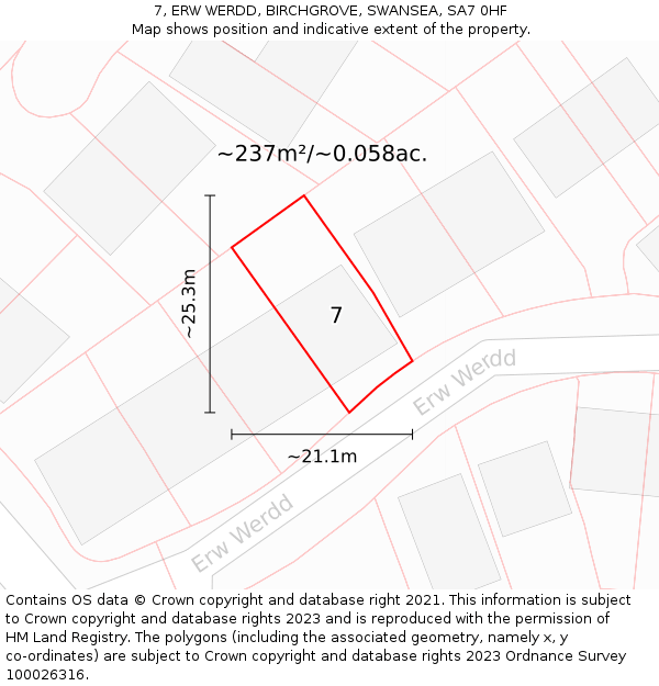 7, ERW WERDD, BIRCHGROVE, SWANSEA, SA7 0HF: Plot and title map