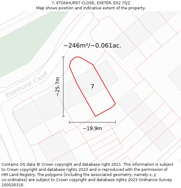 7, ETONHURST CLOSE, EXETER, EX2 7QZ: Plot and title map