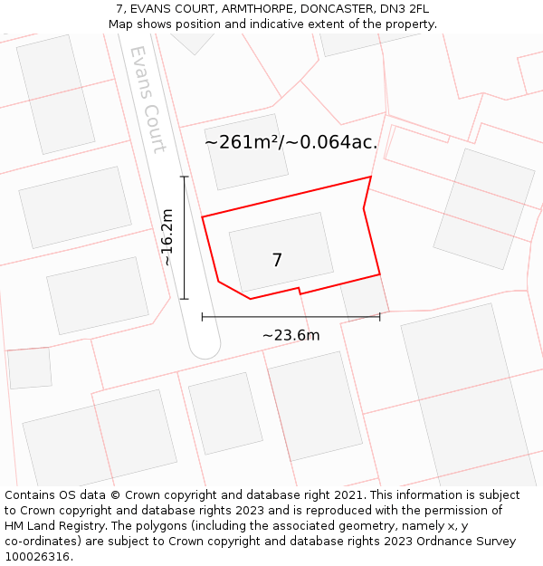 7, EVANS COURT, ARMTHORPE, DONCASTER, DN3 2FL: Plot and title map