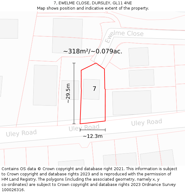 7, EWELME CLOSE, DURSLEY, GL11 4NE: Plot and title map