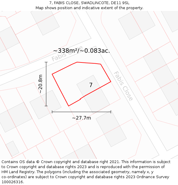 7, FABIS CLOSE, SWADLINCOTE, DE11 9SL: Plot and title map