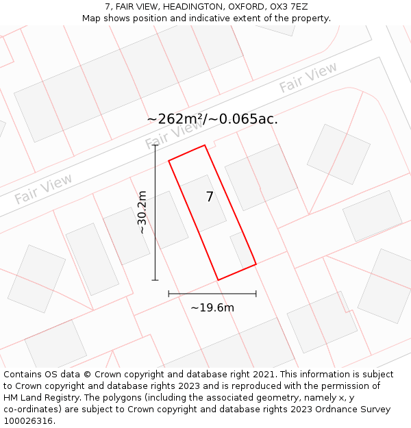 7, FAIR VIEW, HEADINGTON, OXFORD, OX3 7EZ: Plot and title map