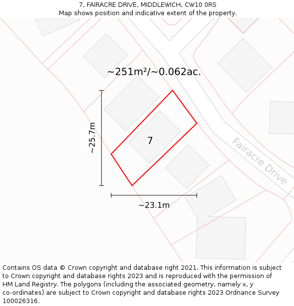 7, FAIRACRE DRIVE, MIDDLEWICH, CW10 0RS: Plot and title map