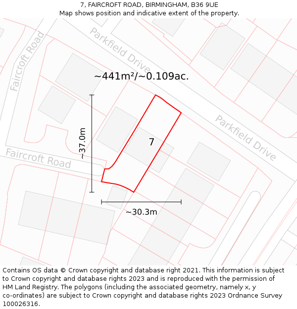 7, FAIRCROFT ROAD, BIRMINGHAM, B36 9UE: Plot and title map