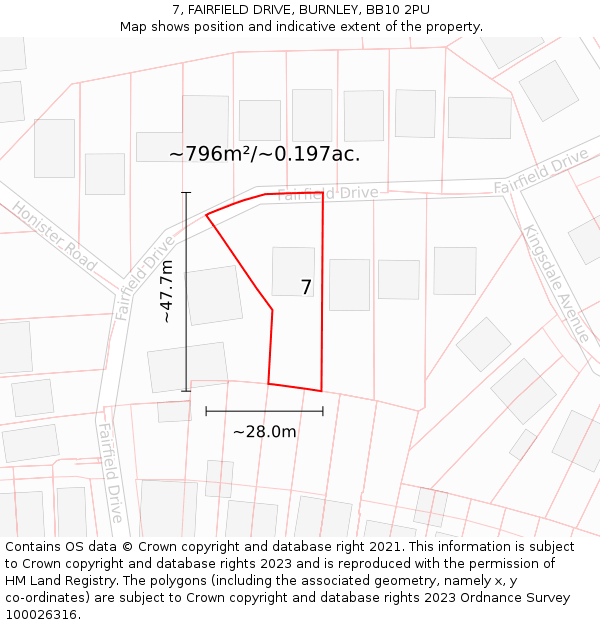 7, FAIRFIELD DRIVE, BURNLEY, BB10 2PU: Plot and title map