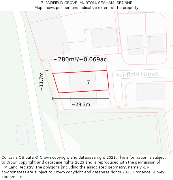 7, FAIRFIELD GROVE, MURTON, SEAHAM, SR7 9NB: Plot and title map