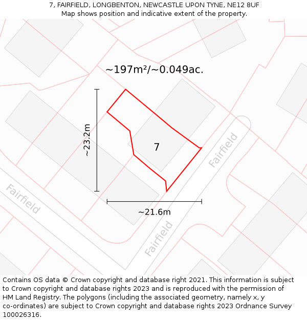 7, FAIRFIELD, LONGBENTON, NEWCASTLE UPON TYNE, NE12 8UF: Plot and title map