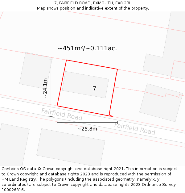 7, FAIRFIELD ROAD, EXMOUTH, EX8 2BL: Plot and title map