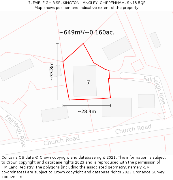 7, FAIRLEIGH RISE, KINGTON LANGLEY, CHIPPENHAM, SN15 5QF: Plot and title map