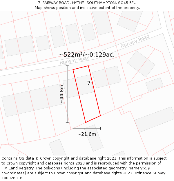 7, FAIRWAY ROAD, HYTHE, SOUTHAMPTON, SO45 5FU: Plot and title map