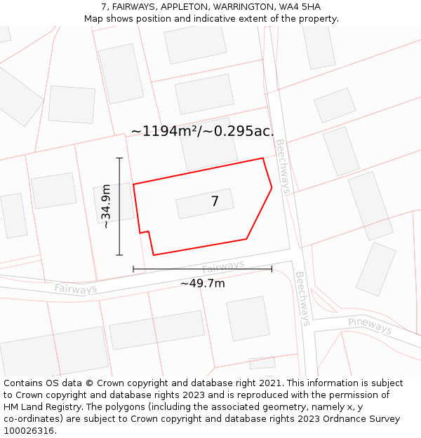 7, FAIRWAYS, APPLETON, WARRINGTON, WA4 5HA: Plot and title map