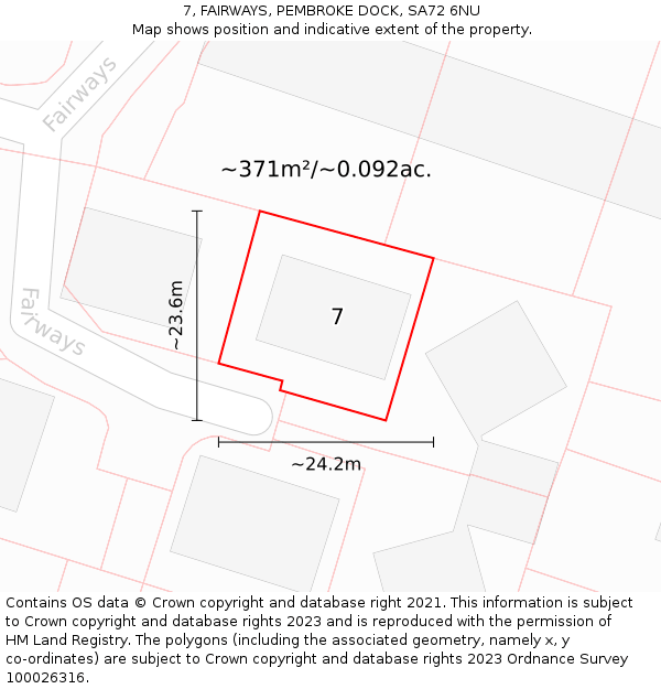 7, FAIRWAYS, PEMBROKE DOCK, SA72 6NU: Plot and title map