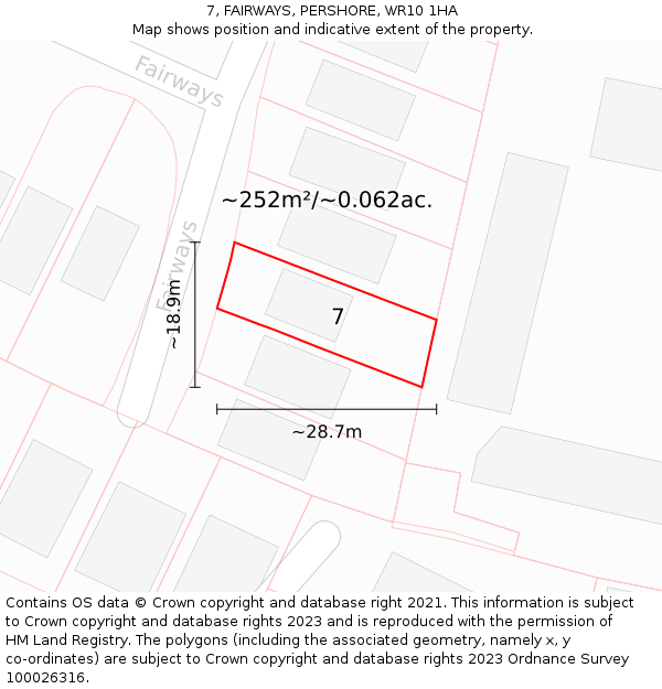 7, FAIRWAYS, PERSHORE, WR10 1HA: Plot and title map