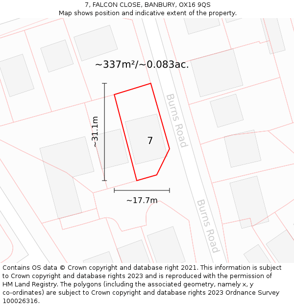 7, FALCON CLOSE, BANBURY, OX16 9QS: Plot and title map