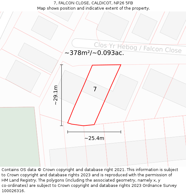 7, FALCON CLOSE, CALDICOT, NP26 5FB: Plot and title map