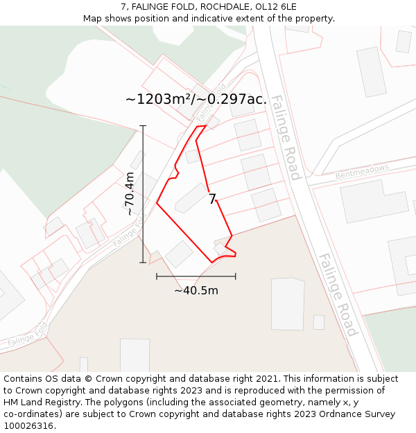 7, FALINGE FOLD, ROCHDALE, OL12 6LE: Plot and title map