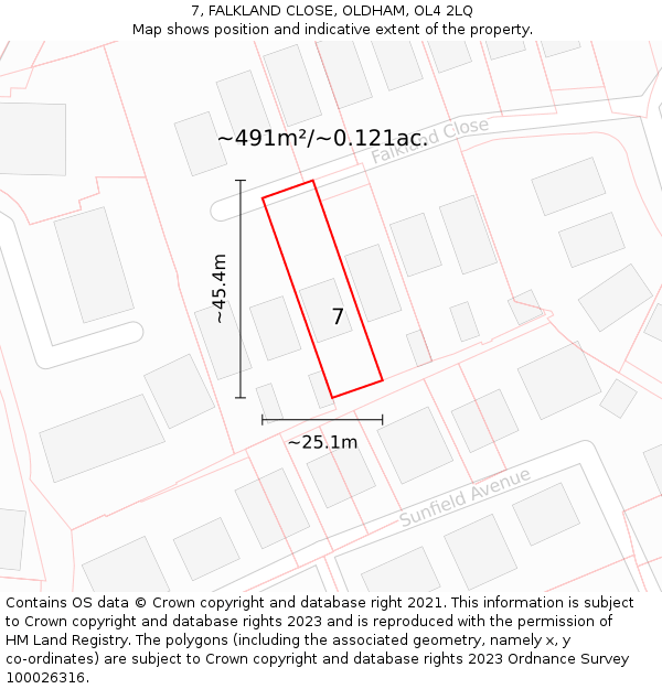 7, FALKLAND CLOSE, OLDHAM, OL4 2LQ: Plot and title map