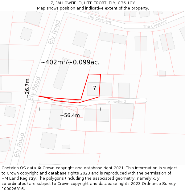 7, FALLOWFIELD, LITTLEPORT, ELY, CB6 1GY: Plot and title map