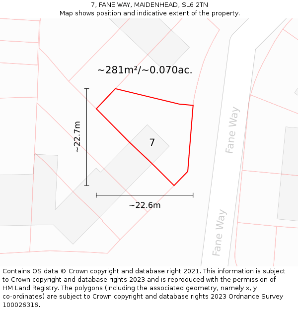 7, FANE WAY, MAIDENHEAD, SL6 2TN: Plot and title map