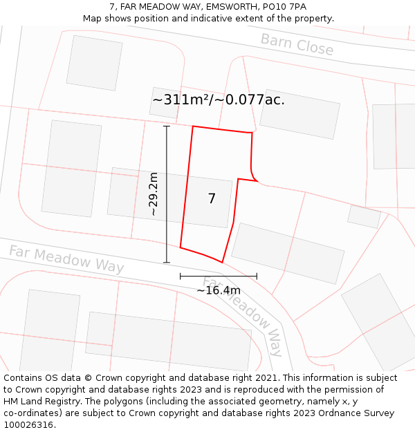 7, FAR MEADOW WAY, EMSWORTH, PO10 7PA: Plot and title map