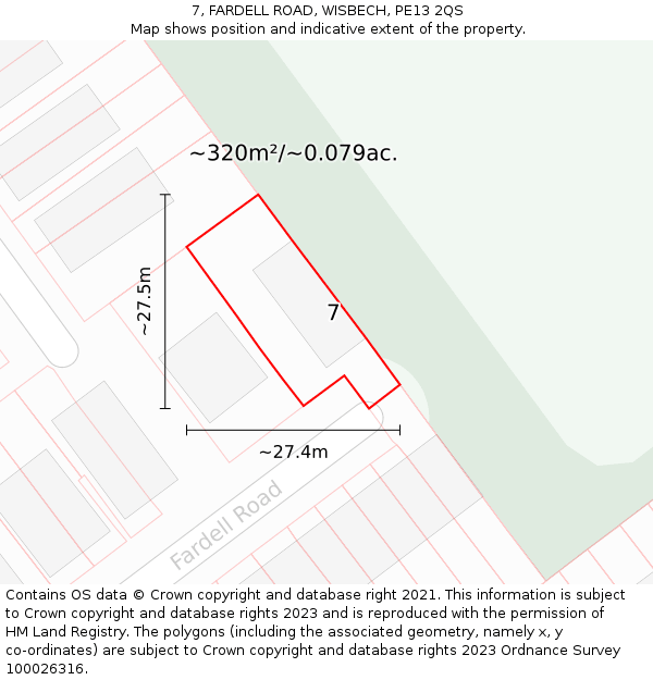 7, FARDELL ROAD, WISBECH, PE13 2QS: Plot and title map