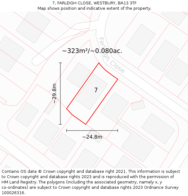 7, FARLEIGH CLOSE, WESTBURY, BA13 3TF: Plot and title map