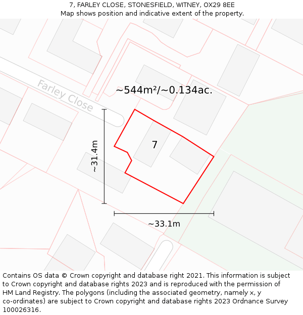 7, FARLEY CLOSE, STONESFIELD, WITNEY, OX29 8EE: Plot and title map