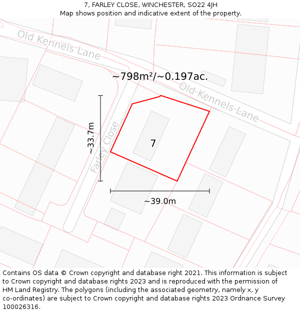 7, FARLEY CLOSE, WINCHESTER, SO22 4JH: Plot and title map