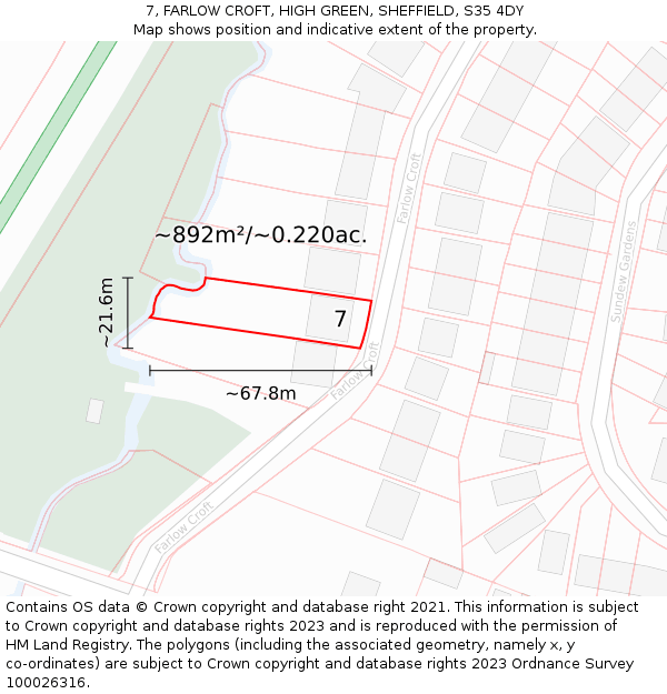 7, FARLOW CROFT, HIGH GREEN, SHEFFIELD, S35 4DY: Plot and title map