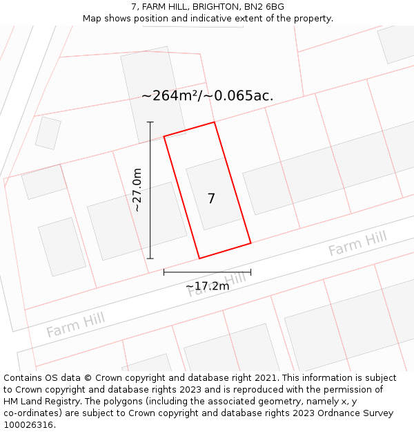 7, FARM HILL, BRIGHTON, BN2 6BG: Plot and title map