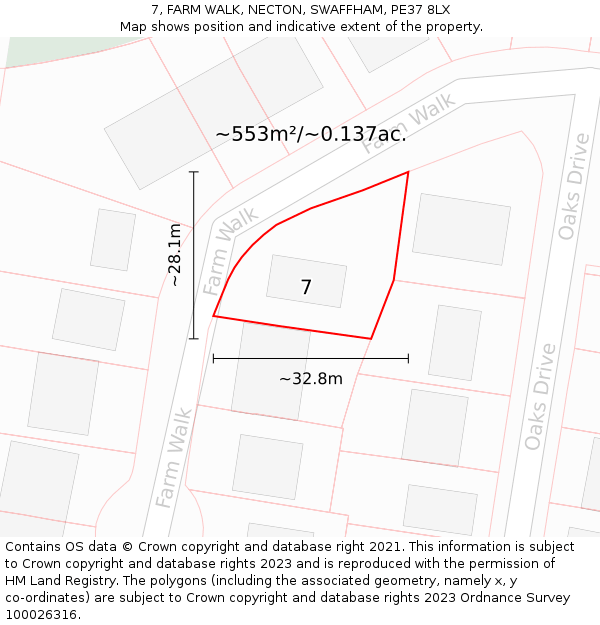 7, FARM WALK, NECTON, SWAFFHAM, PE37 8LX: Plot and title map